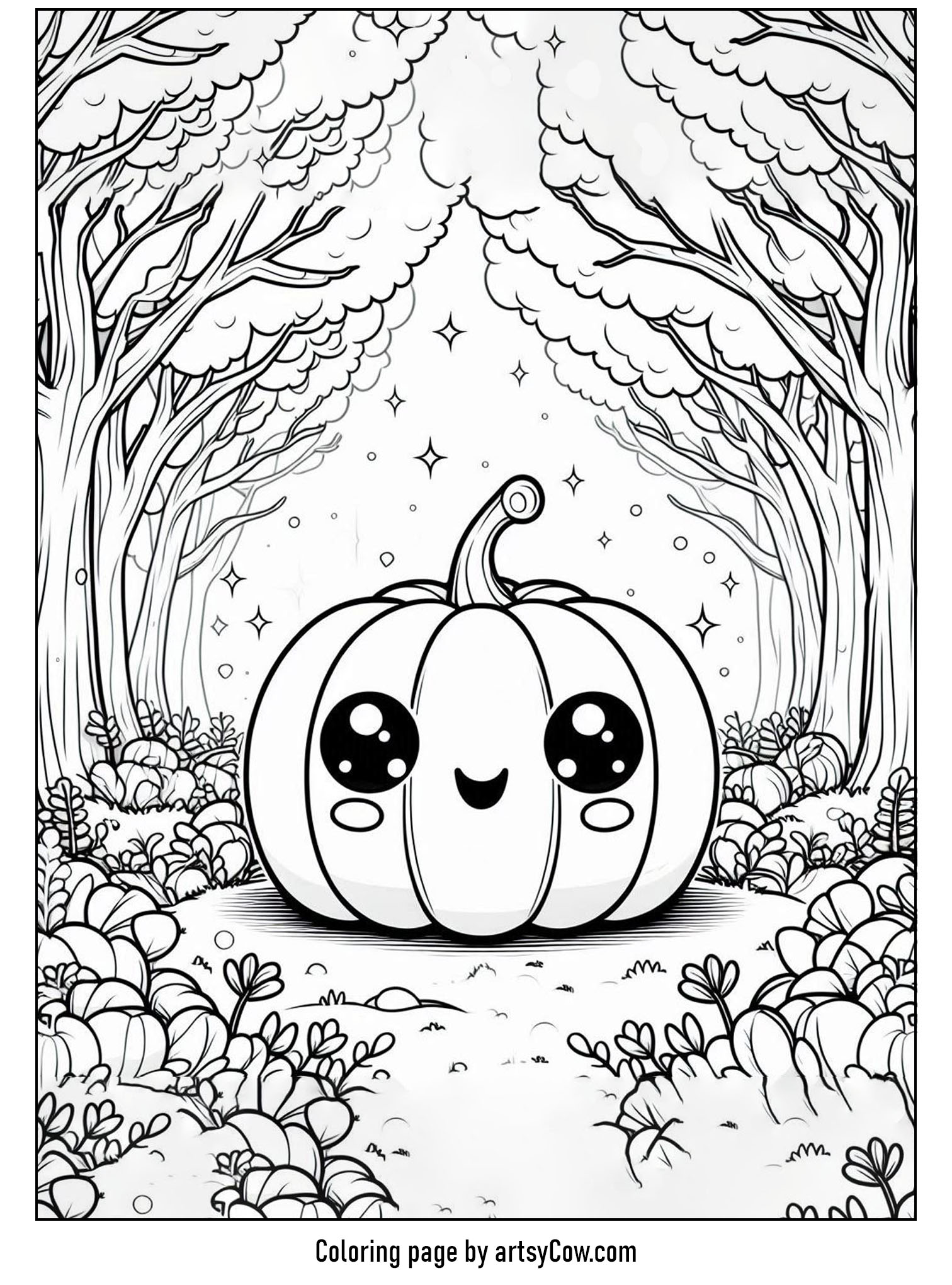 halloween coloring pages with jack-o-lantern, Jack-o-Lantern's Enchanted Forest Quest